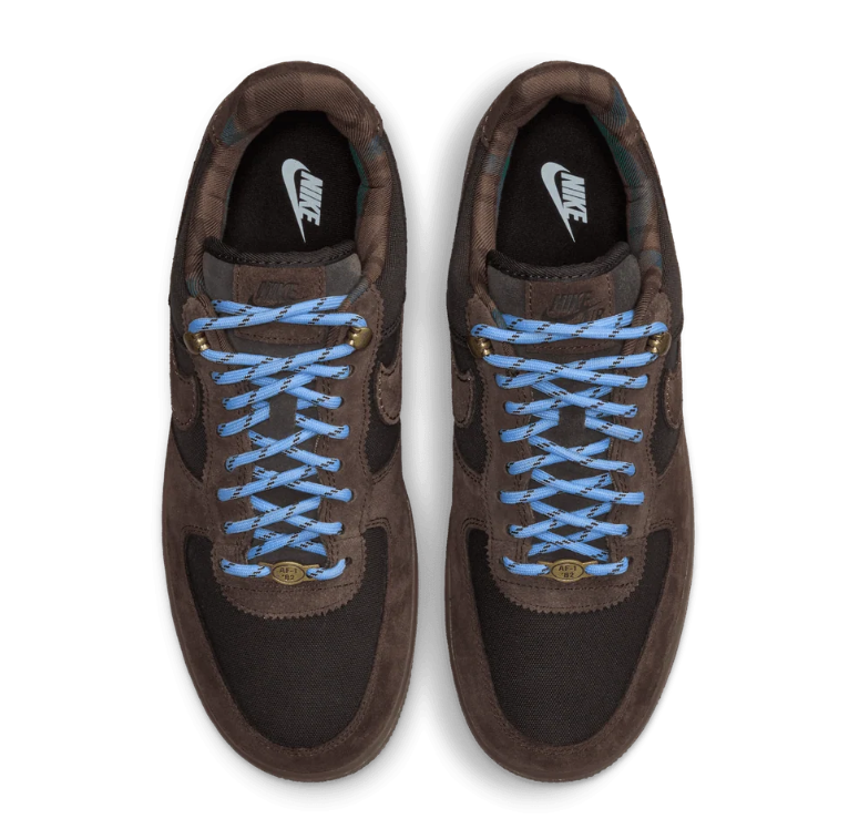 Nike Air Force 1 Low Sneakers - Dark Brown with Blue Patterned Laces