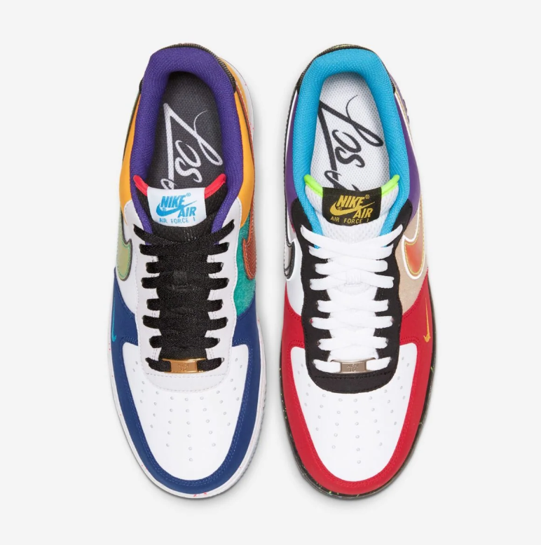 Nike Air Force 1 Low Sneakers - Mismatched Multicolor Los Angeles Design