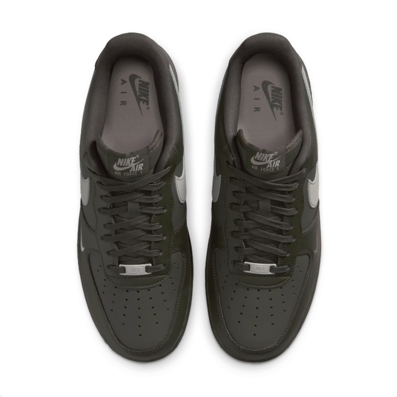 Nike Air Force 1 Low Sneakers - Dark Olive & Grey with Mini Swoosh