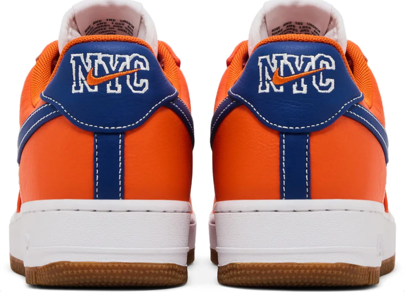 Nike Air Force 1 Low Sneakers - Orange & Navy NYC with Gum Sole