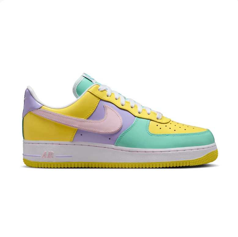 Nike Air Force 1 Low Sneakers - Mint, Yellow & Lavender with Pink Swoosh