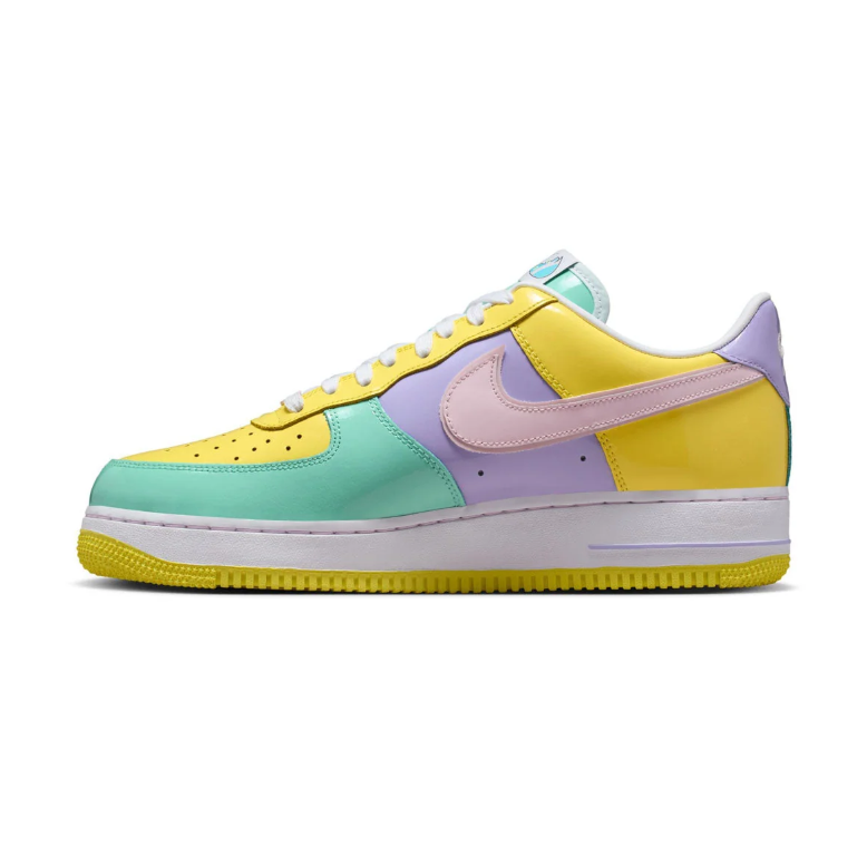 Nike Air Force 1 Low Sneakers - Mint, Yellow & Lavender with Pink Swoosh