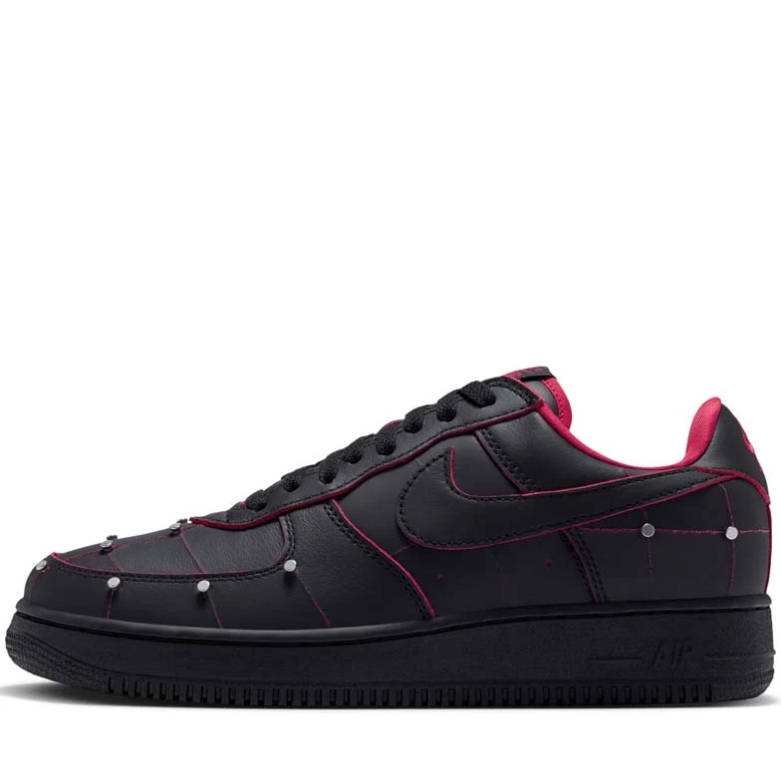 Nike Air Force 1 Low Sneakers - Black & Red with Silver-Tone Studs