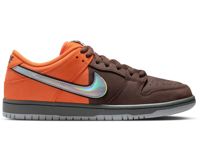 Nike SB Dunk Low Pro Sneakers - Brown & Orange with Iridescent Swoosh