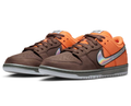 Nike SB Dunk Low Pro Sneakers - Brown & Orange with Iridescent Swoosh