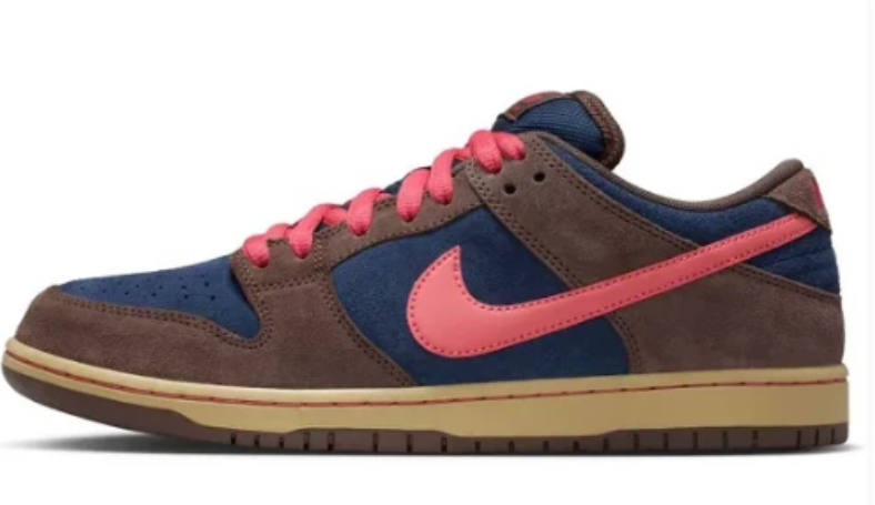 Nike SB Dunk Low Sneakers - Navy & Brown with Pink Accents