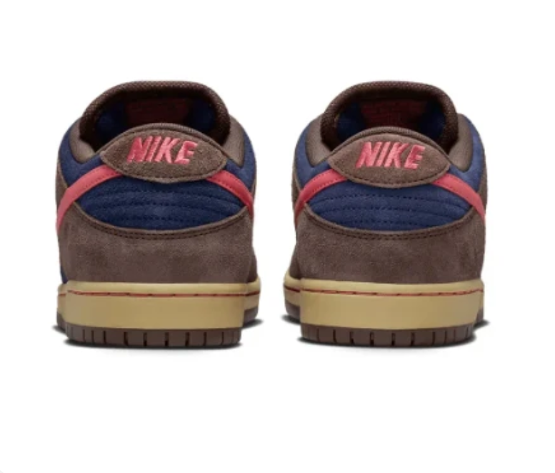 Nike SB Dunk Low Sneakers - Navy & Brown with Pink Accents