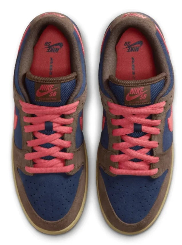 Nike SB Dunk Low Sneakers - Navy & Brown with Pink Accents