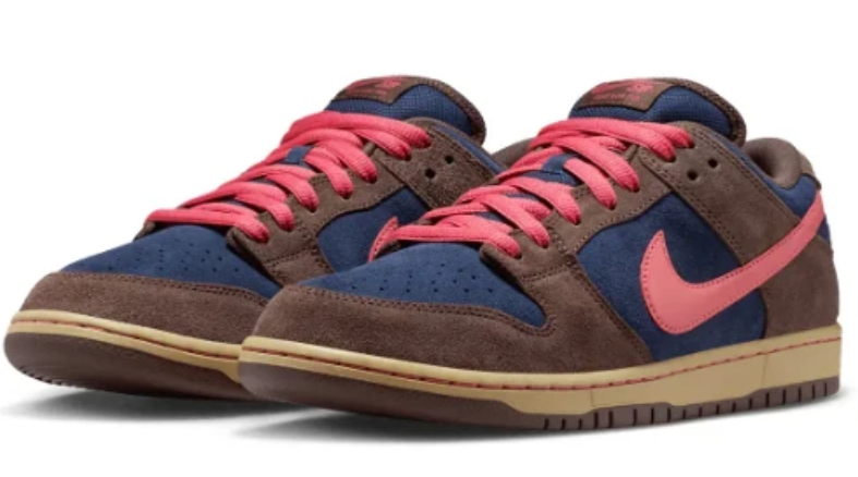 Nike SB Dunk Low Sneakers - Navy & Brown with Pink Accents