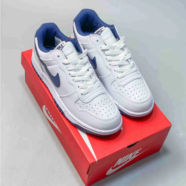 Nike Dunk Low Sneakers - White & Blue with Oversized Heel Branding
