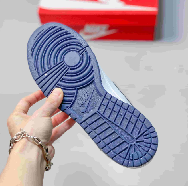 Nike Dunk Low Sneakers - White & Blue with Oversized Heel Branding