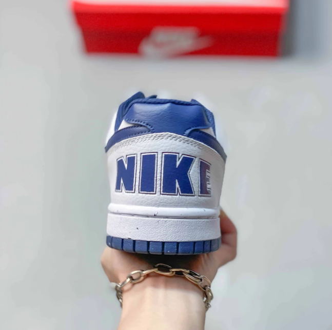 Nike Dunk Low Sneakers - White & Blue with Oversized Heel Branding