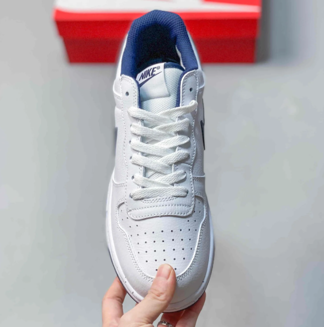 Nike Dunk Low Sneakers - White & Blue with Oversized Heel Branding