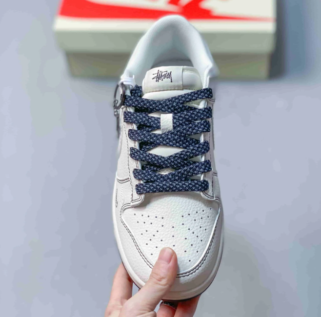 Nike Dunk Low Sneakers - White & Navy with Stüssy Branding