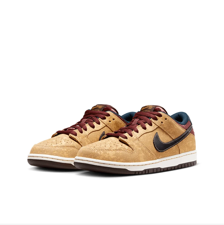 Nike SB Dunk Low Pro Sneakers - Tan & Burgundy with Black Swoosh