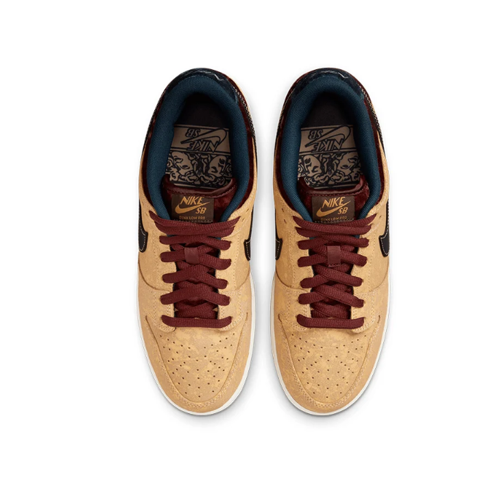 Nike SB Dunk Low Pro Sneakers - Tan & Burgundy with Black Swoosh