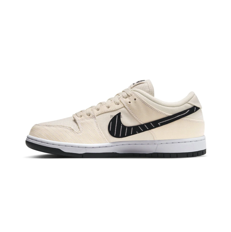 Nike SB Dunk Low Pro Sneakers - Cream & Black with Patterned Swoosh