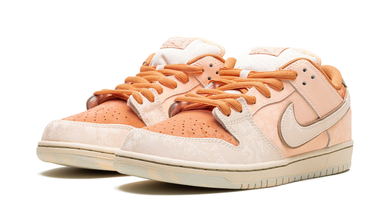 Nike SB Dunk Low Sneakers - Peach & Cream with Olive Heel Tabs