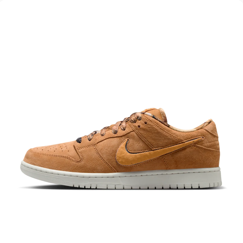 Nike SB Dunk Low Sneakers - Wheat Brown with Patterned Laces
