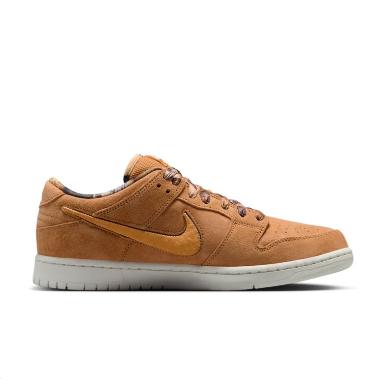 Nike SB Dunk Low Sneakers - Wheat Brown with Patterned Laces