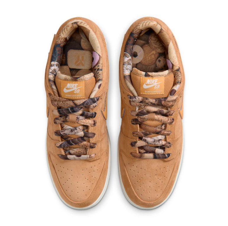Nike SB Dunk Low Sneakers - Wheat Brown with Patterned Laces