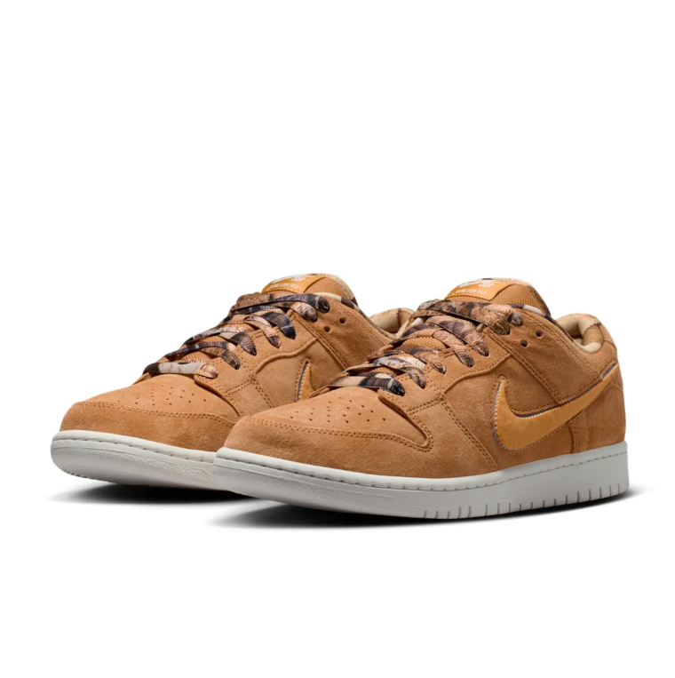 Nike SB Dunk Low Sneakers - Wheat Brown with Patterned Laces