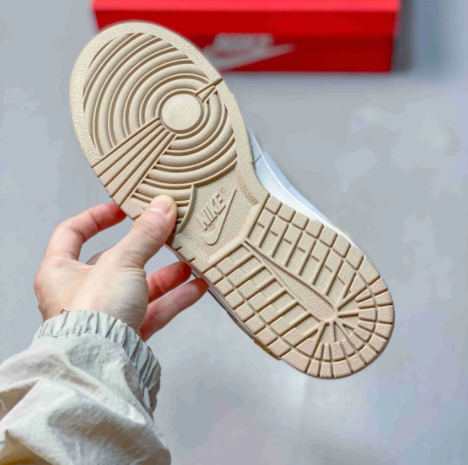 Nike Dunk Low Sneakers - White & Sand with Gold-Tone Swoosh Detail
