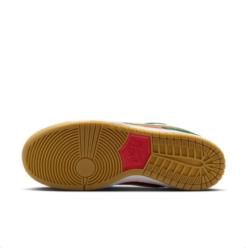 Nike Dunk Low Sneakers - Red & Green with Gum Sole
