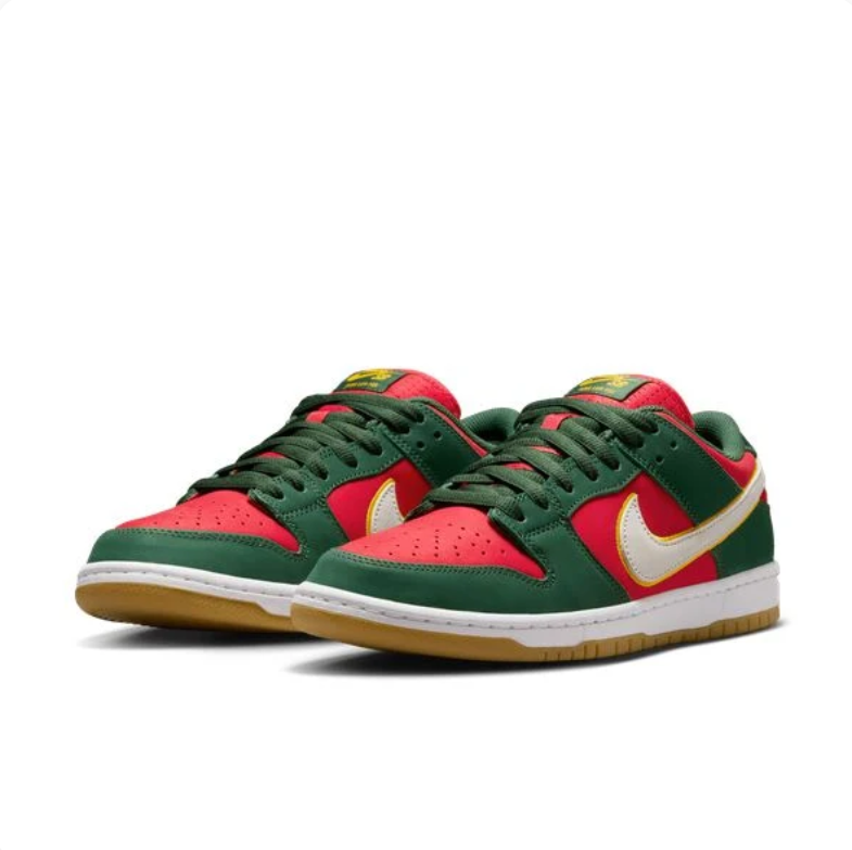 Nike Dunk Low Sneakers - Red & Green with Gum Sole