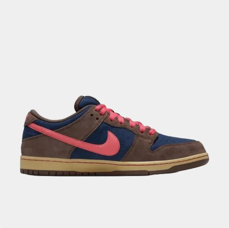 Nike SB Dunk Low Sneakers - Navy & Brown with Coral Pink Accents