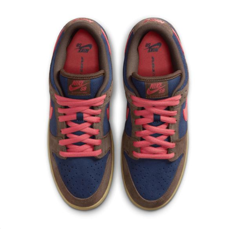 Nike SB Dunk Low Sneakers - Navy & Brown with Coral Pink Accents