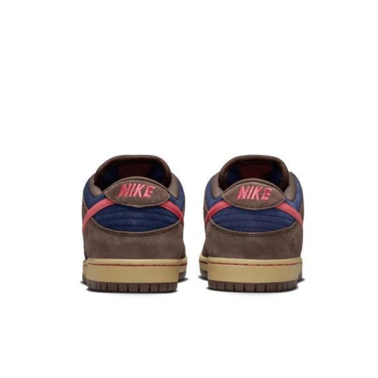 Nike SB Dunk Low Sneakers - Navy & Brown with Coral Pink Accents