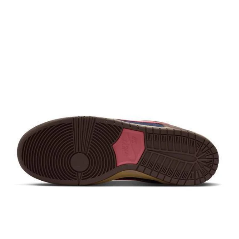 Nike SB Dunk Low Sneakers - Navy & Brown with Coral Pink Accents