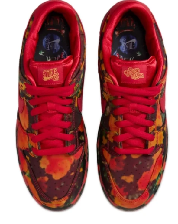 Nike SB Dunk Low Sneakers - Multicolor Abstract Print with Red Accents