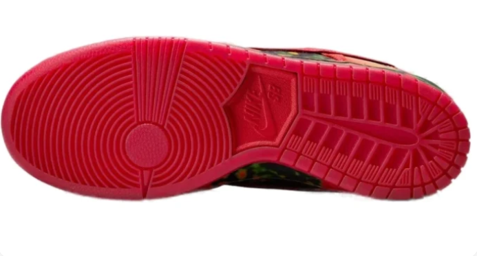 Nike SB Dunk Low Sneakers - Multicolor Abstract Print with Red Accents