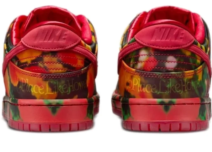 Nike SB Dunk Low Sneakers - Multicolor Abstract Print with Red Accents
