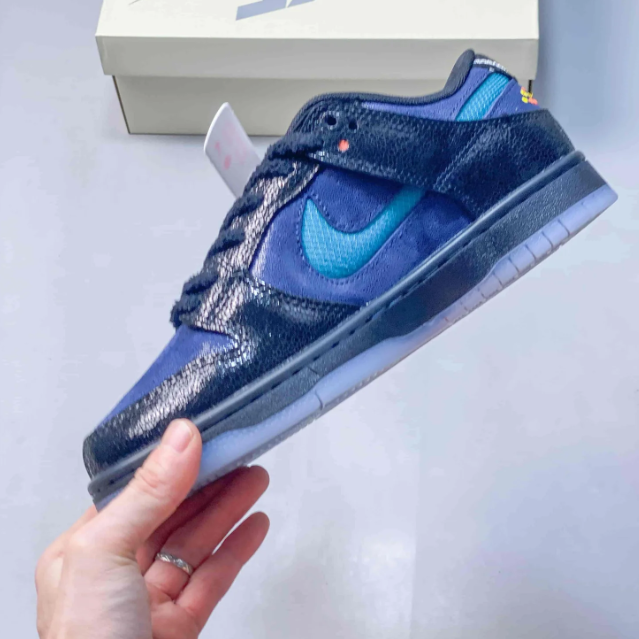 Nike SB Dunk Low Sneakers - Navy & Blue with Teal Swoosh