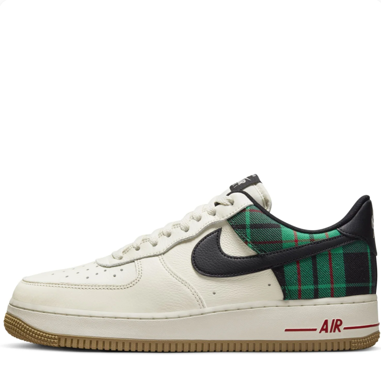 Nike Air Force 1 Low Sneakers - Cream & Green Plaid with Gum Sole