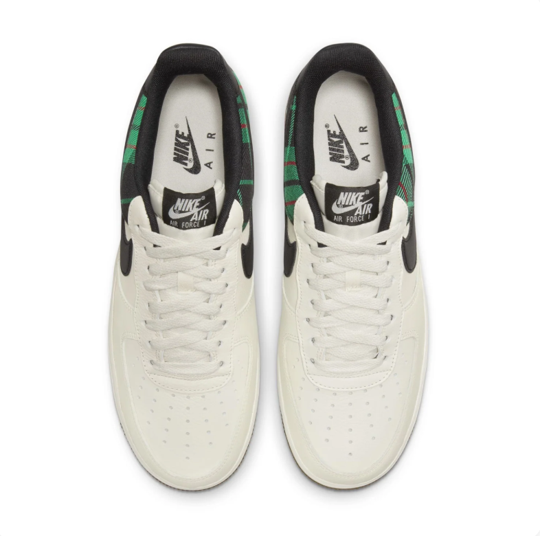 Nike Air Force 1 Low Sneakers - Cream & Green Plaid with Gum Sole