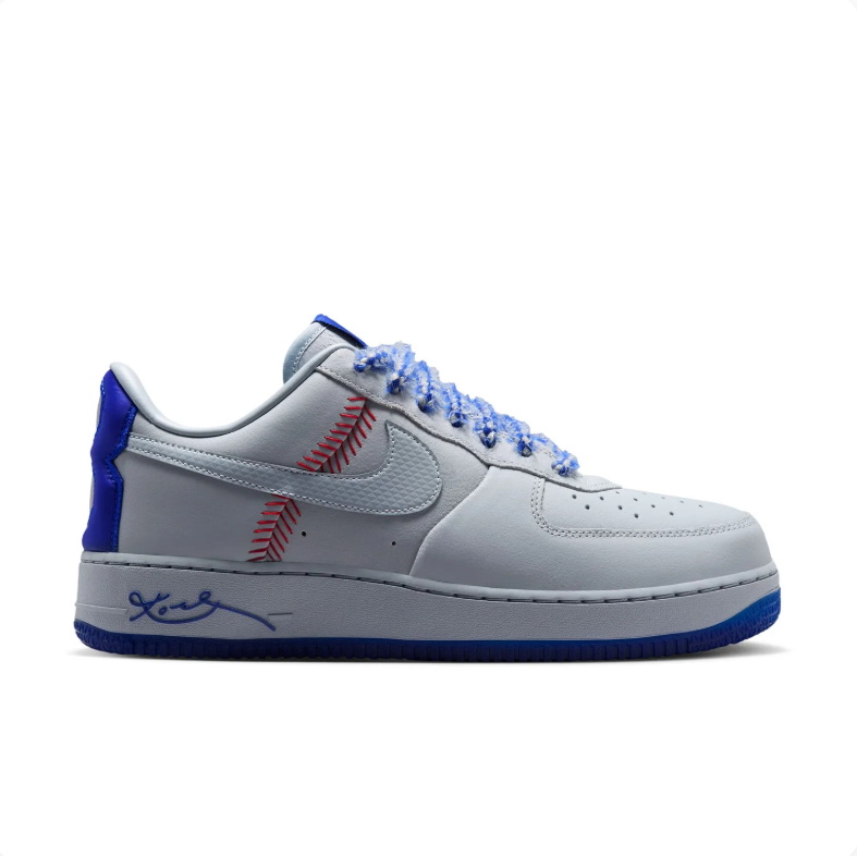 Nike Air Force 1 Low Sneakers - Grey & Blue with Red Stitch Details