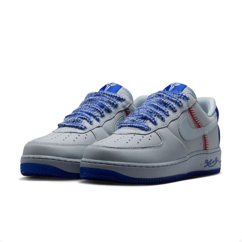 Nike Air Force 1 Low Sneakers - Grey & Blue with Red Stitch Details