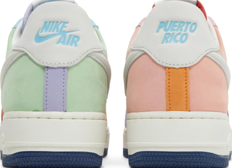 Nike Air Force 1 Low Sneakers - Pastel Multicolor with Puerto Rico Heel Detail