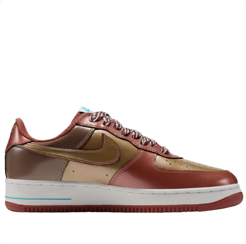 Nike Air Force 1 Low Sneakers - Rust Brown & Tan with Teal Accents