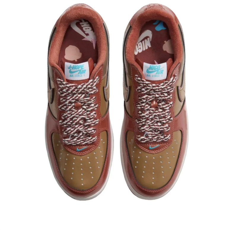 Nike Air Force 1 Low Sneakers - Rust Brown & Tan with Teal Accents