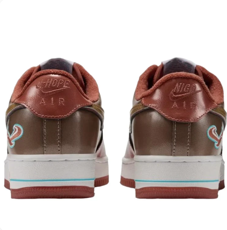 Nike Air Force 1 Low Sneakers - Rust Brown & Tan with Teal Accents