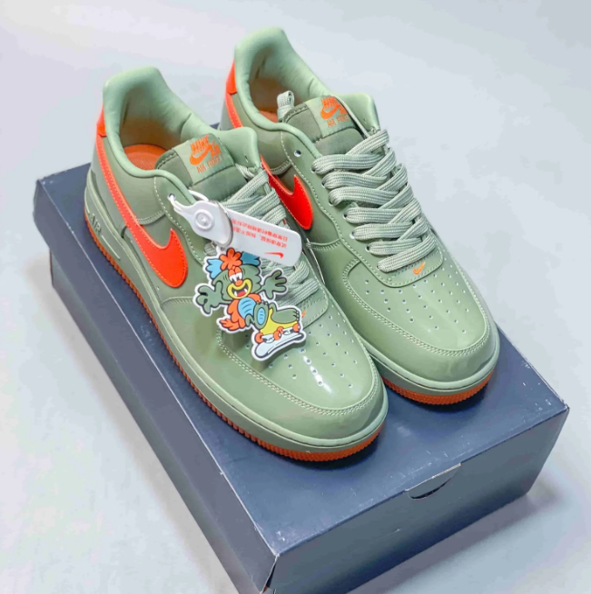 Nike Air Force 1 Low Sneakers - Sage Green & Bright Orange