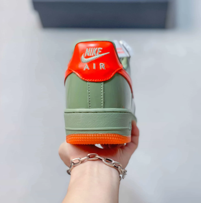 Nike Air Force 1 Low Sneakers - Sage Green & Bright Orange