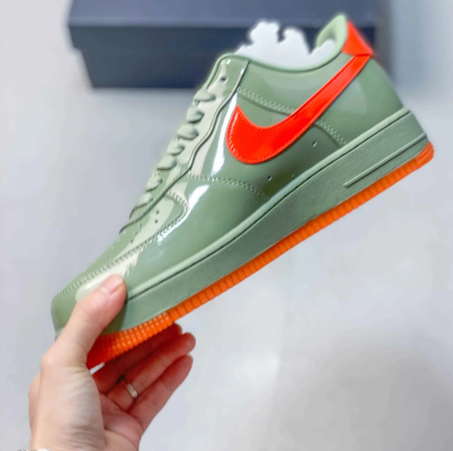 Nike Air Force 1 Low Sneakers - Sage Green & Bright Orange