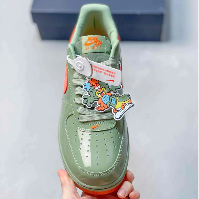 Nike Air Force 1 Low Sneakers - Sage Green & Bright Orange