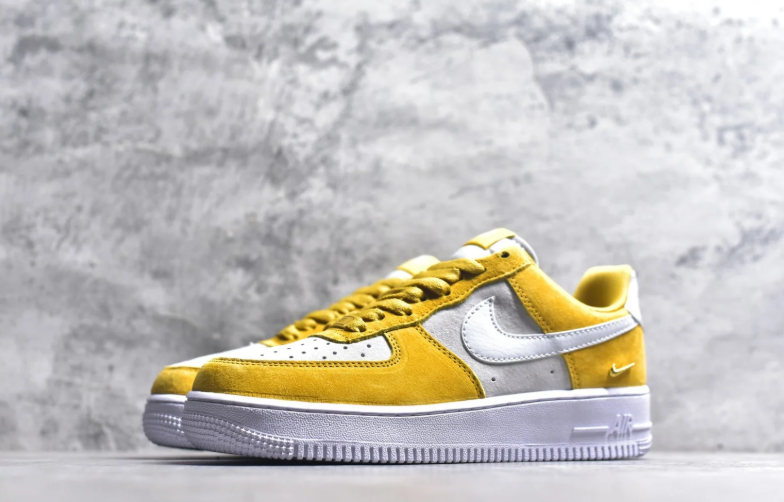 Nike Air Force 1 Low Sneakers - Yellow & White with Mini Swoosh Detail